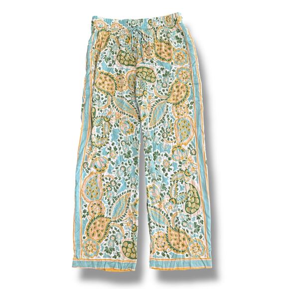 Rachel Zoe Womens Pants Large Wide Leg Boho Paisley Print Aqua NWT Resort - Picture 1 of 11